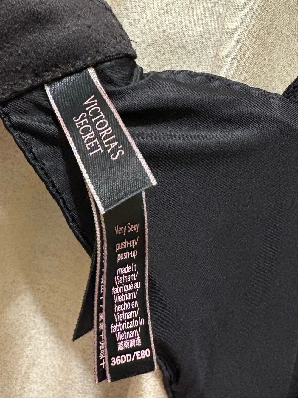 Victoria's Secret Black Push-Up Bra with Rhinestone Logo Straps